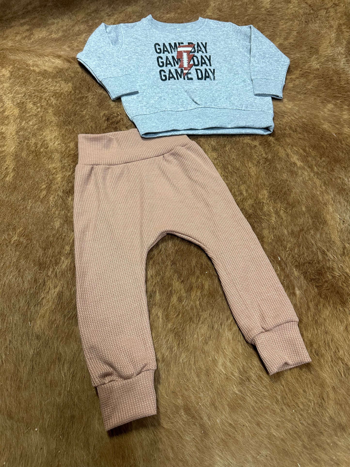 Brown Waffle Knit Kids Joggers - Handmade