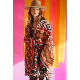 Maroon Camel Aztec Frayed Throw Blanket