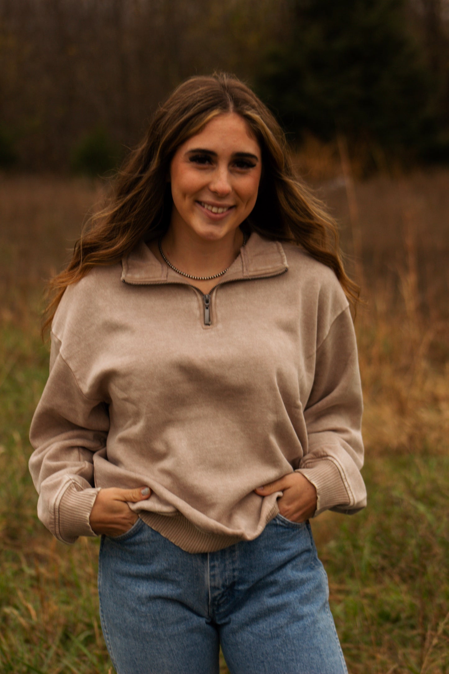 Tan Acid Washed 1/4 Zip