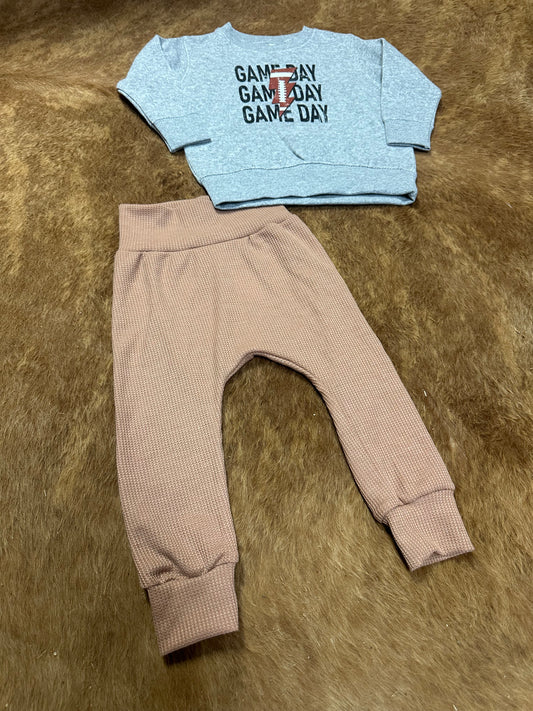 Brown Waffle Knit Kids Joggers - Handmade
