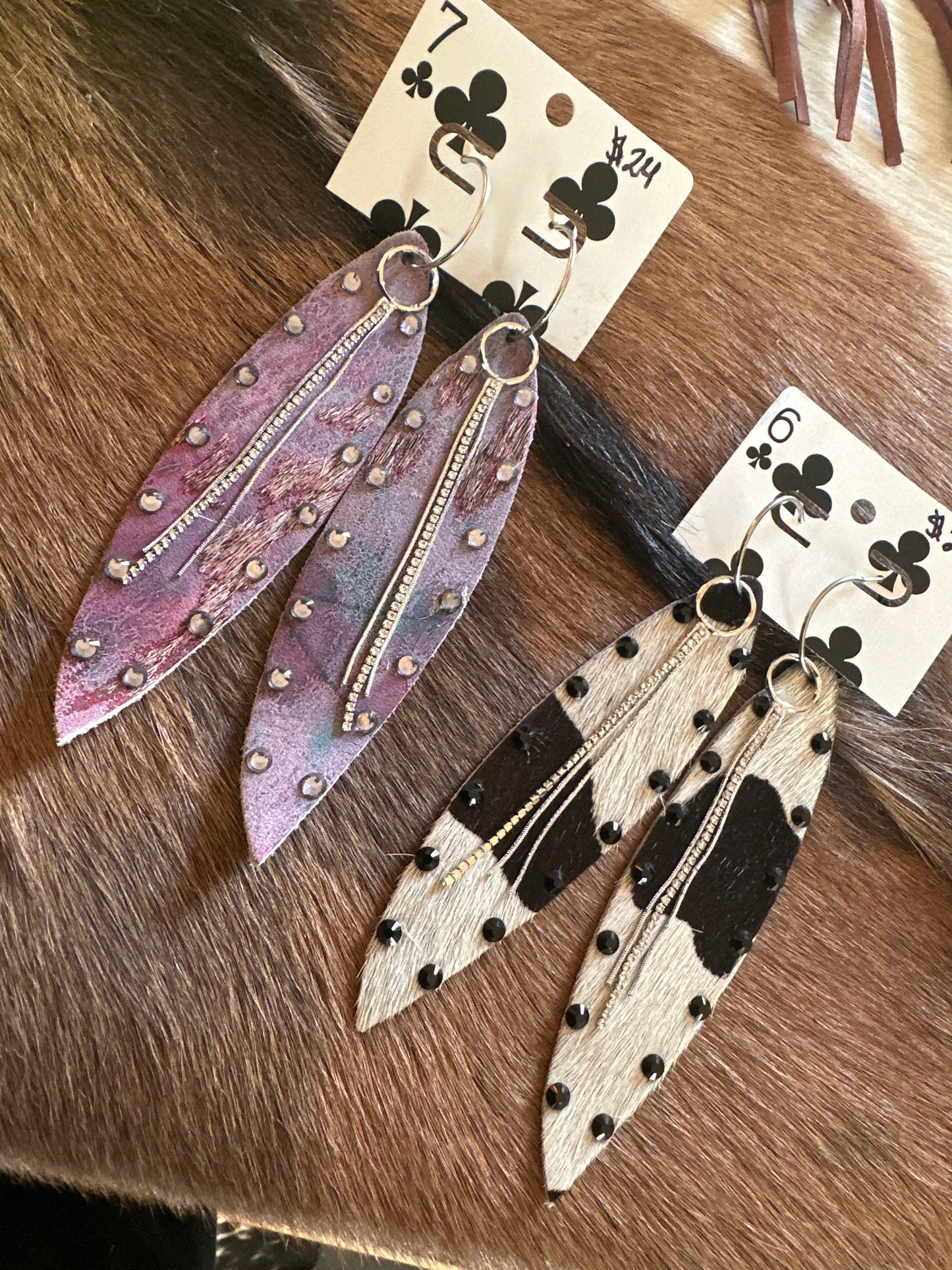 Rhinestone Cowhide Earrings