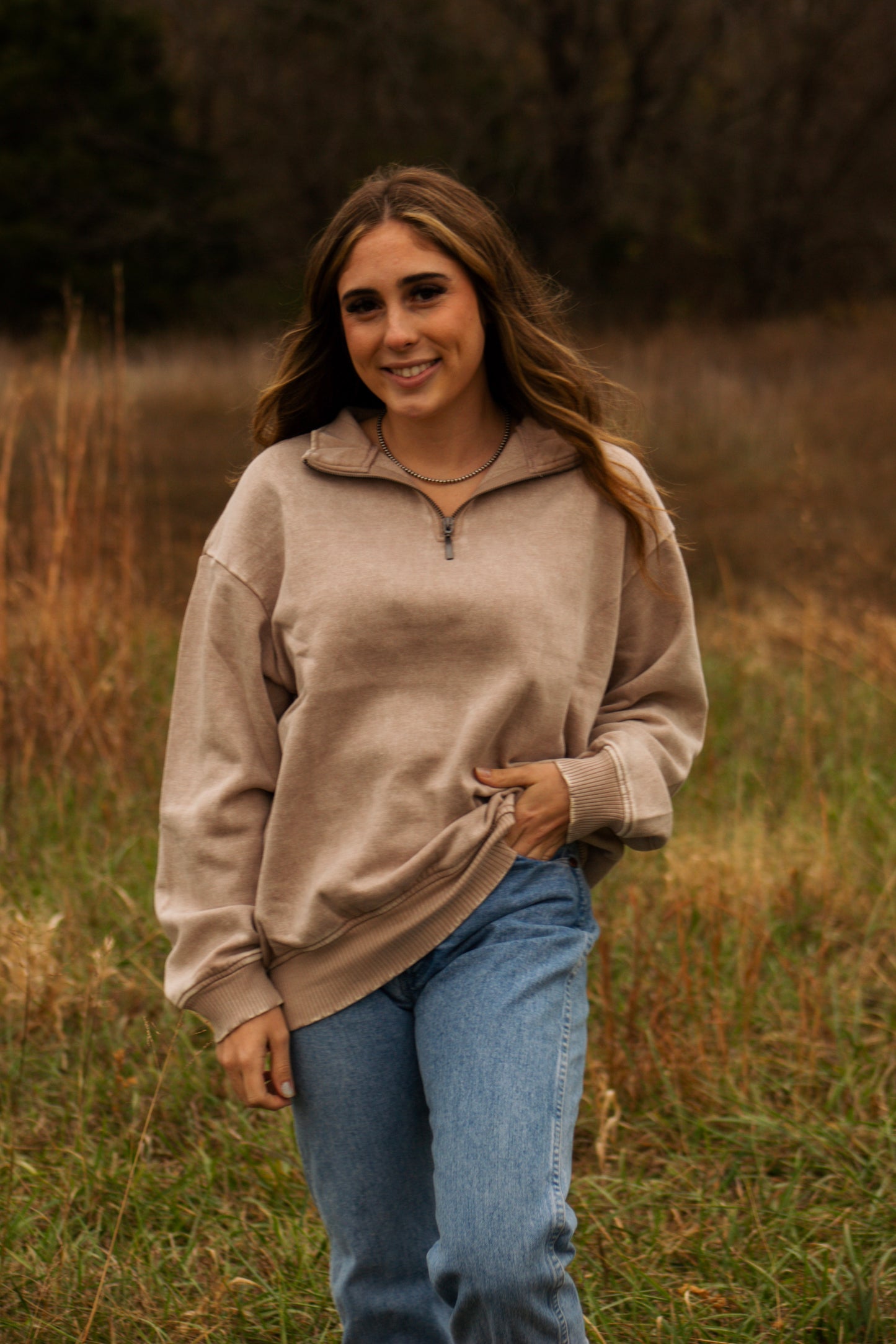 Tan Acid Washed 1/4 Zip