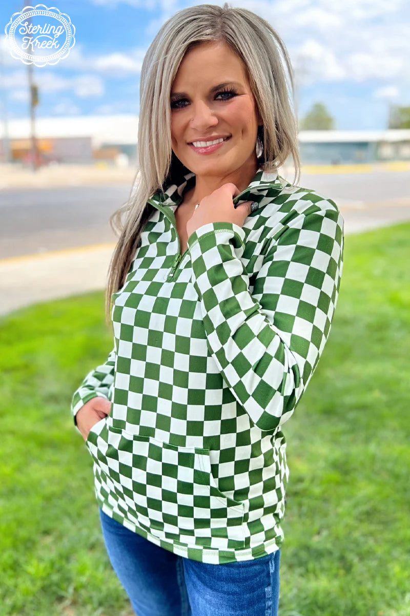 Green Checkered 1/4 Zip