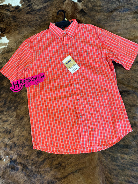 Coral Plaid Wrangler Men’s SS