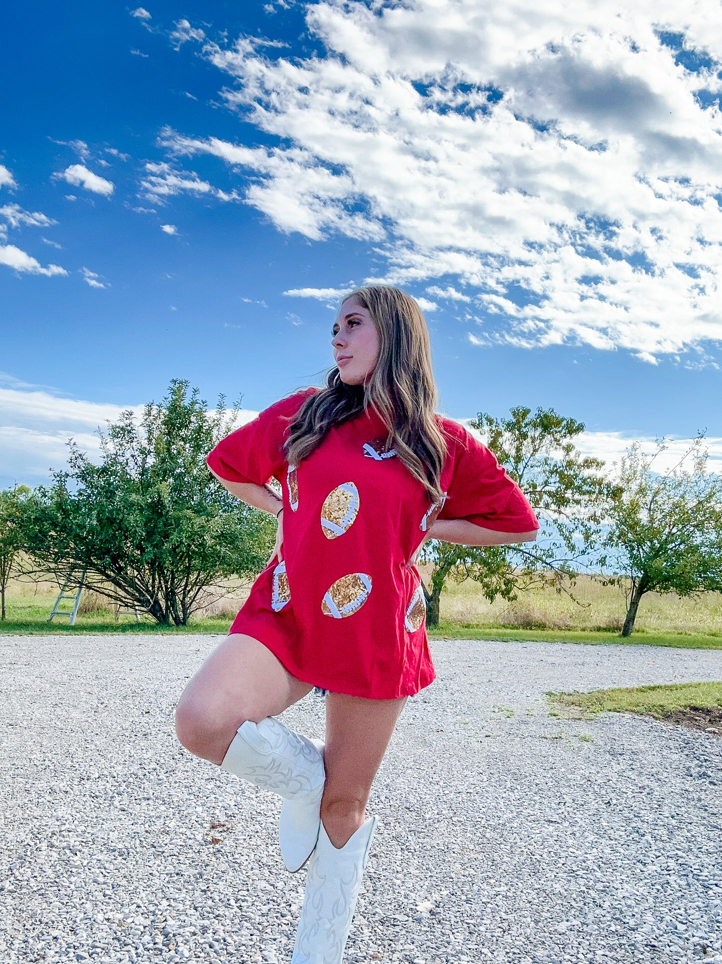 Red Sequin Football Tee