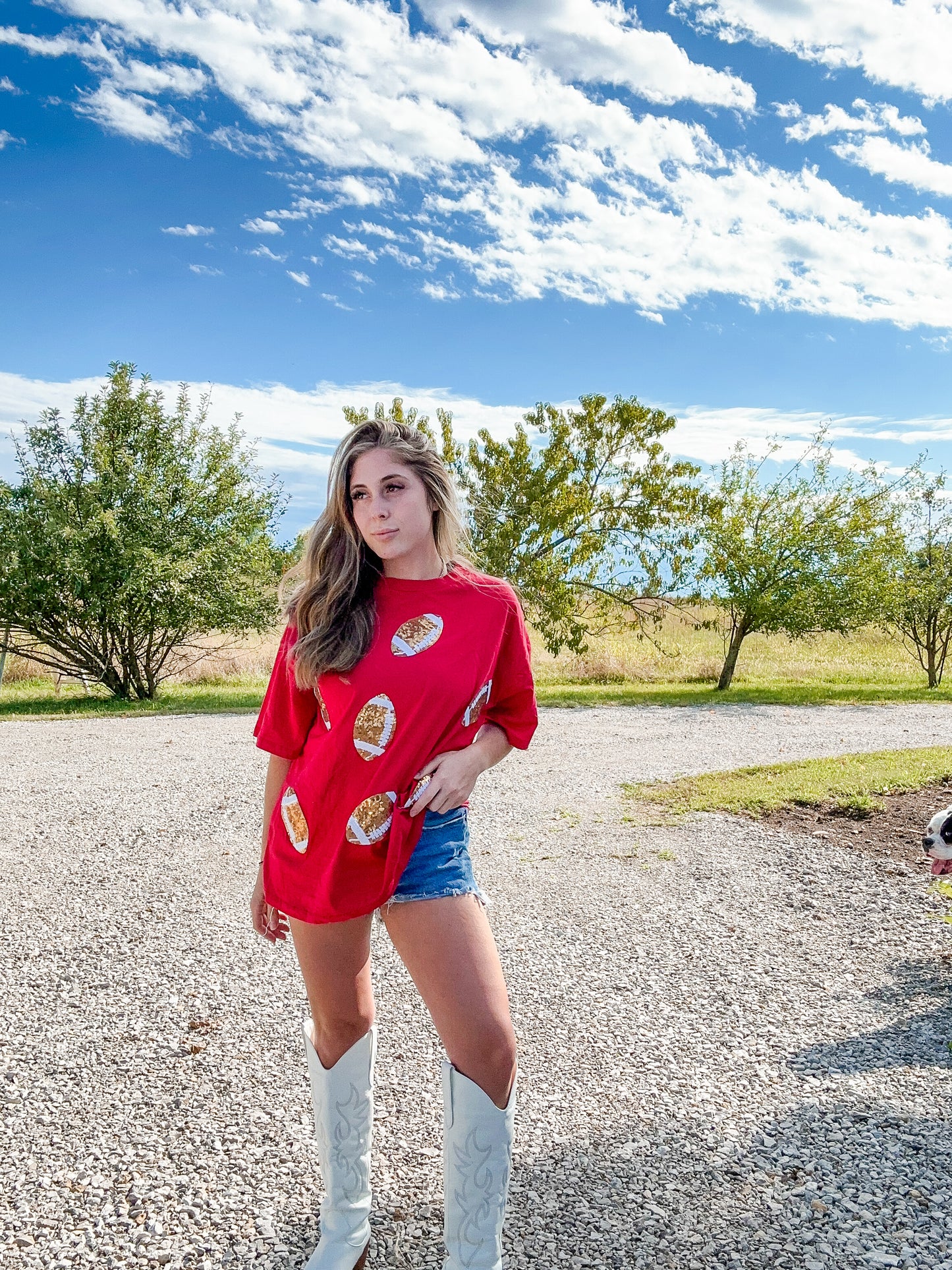 Red Sequin Football Tee