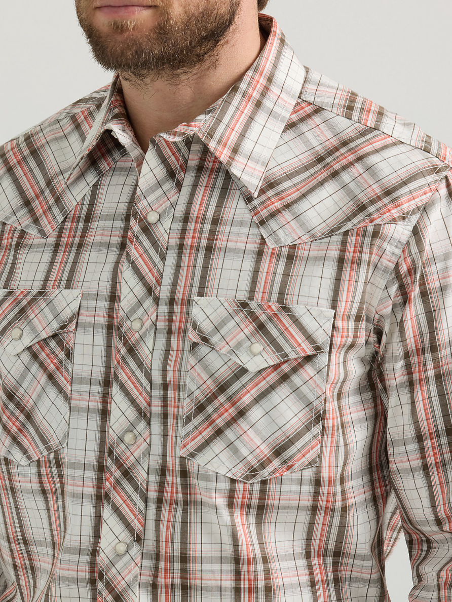 Orange + Brown Plaid Mens Long Sleeve