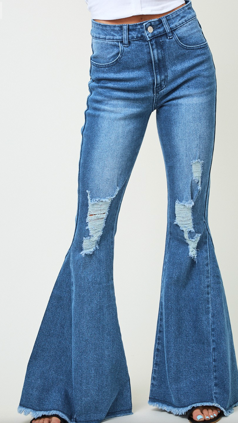 Distressed Bell Bottom Curves Jeans