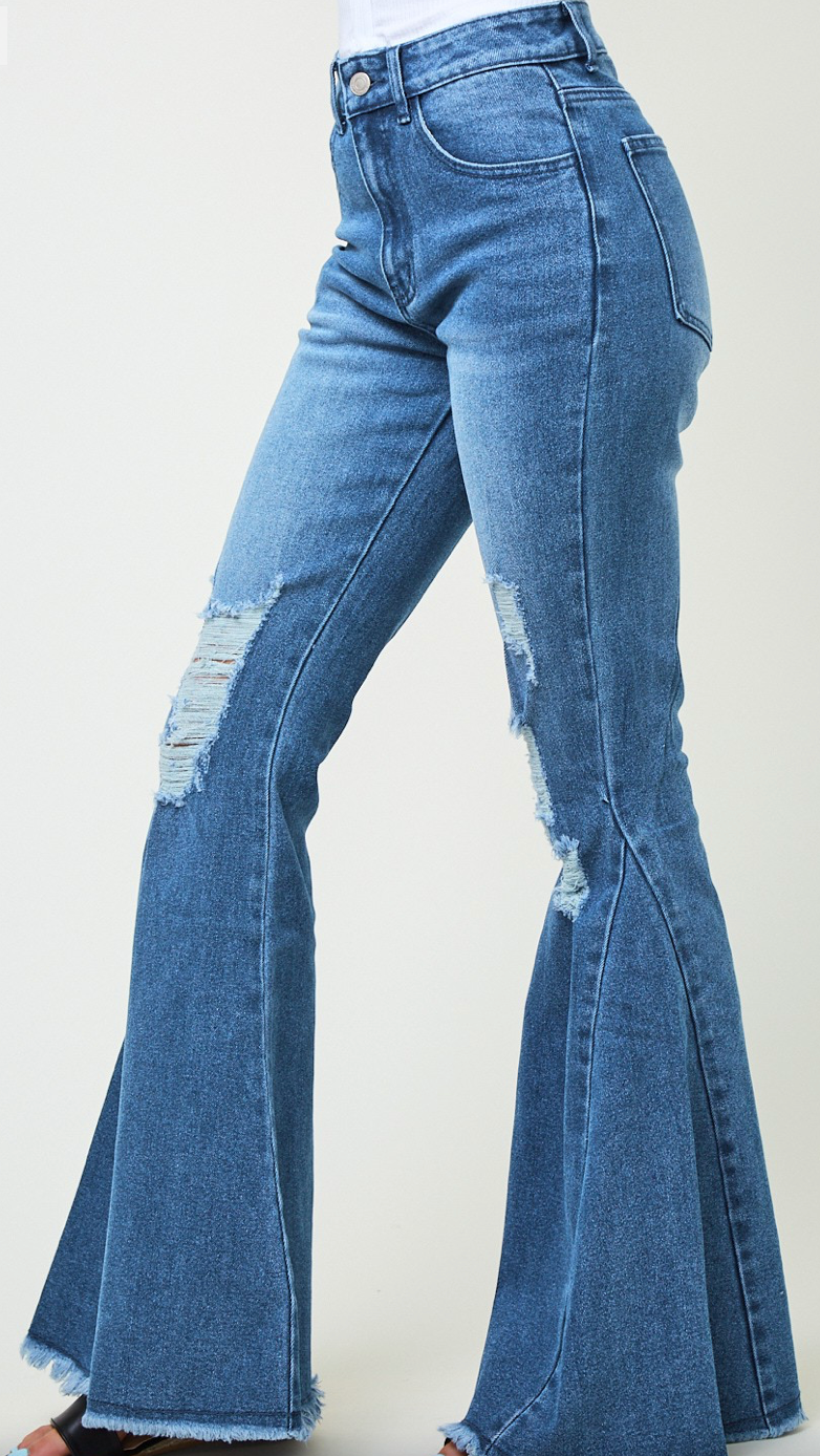 Distressed Bell Bottom Curves Jeans